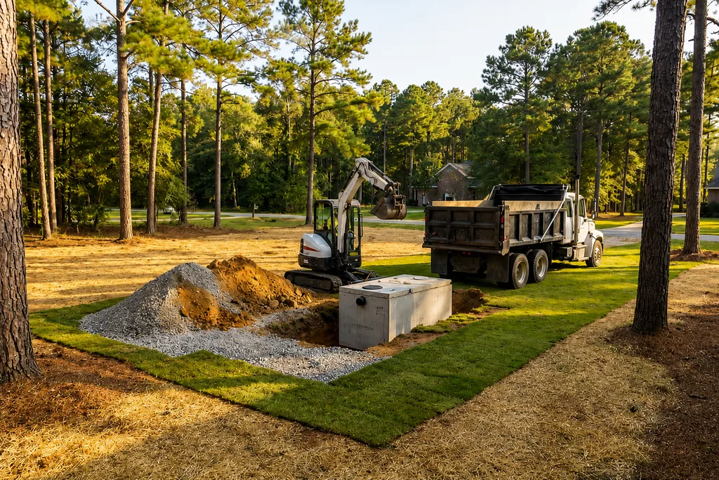 P&C Septic Solutions preparing a residential site in Daphne, Alabama for septic installation