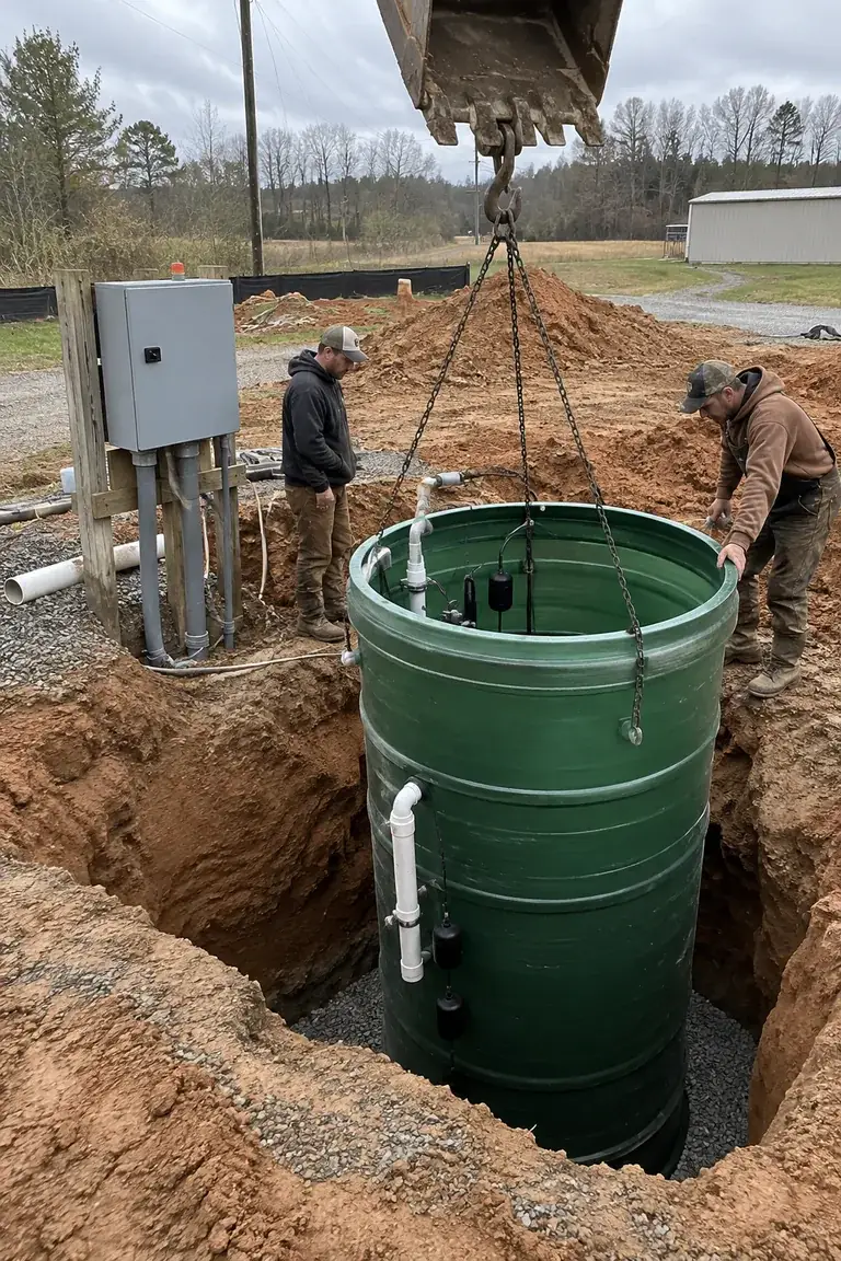 Lift station basin being set at a commercial site